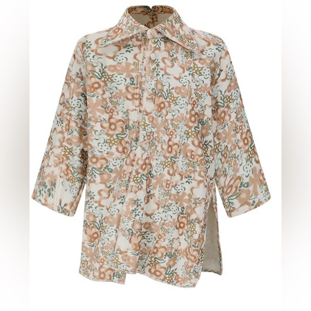 NWT Zimo Floral Print Angled Placket Double-Front Shirt Women’s Size 2